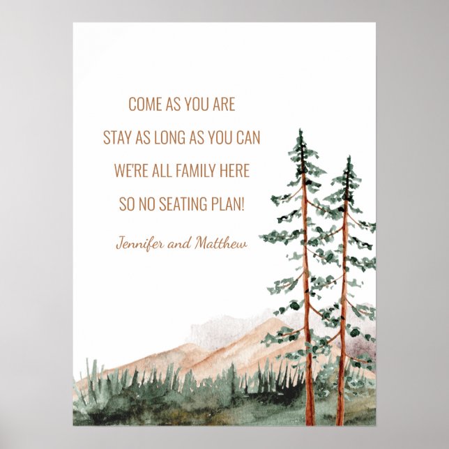 Rustic Mountain Landscape No Seating Plan Wedding Poster (Front)