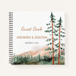 Rustic Mountain Landscape Pine Trees Guest Book