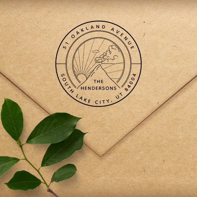 Rustic Mountain Landscape Round Return Address Self-inking Stamp (Creator Uploaded)