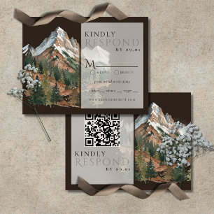 Rustic Mountain Landscape Watercolor Wedding QR RSVP Card