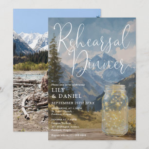 Rustic Mountain Mason Jar Rehearsal Dinner Photo Invitation