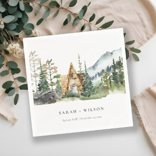 Rustic Mountain Pine Forest Wood Cabin Wedding Napkin