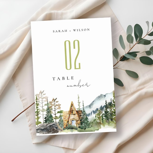 Rustic Mountain Pine Forest Wood Cabin Wedding Table Number (Creator Uploaded)