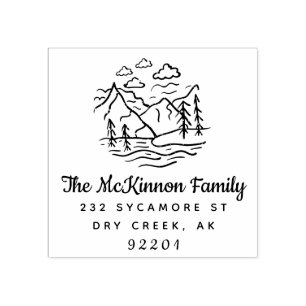Rustic Mountain Pine Tree Family Return Address Rubber Stamp