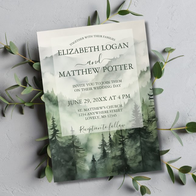 Rustic Mountain Pine Tree Forest Wedding Invitation (Creator Uploaded)