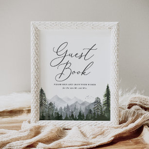 Rustic Mountain Pine Tree Wedding Guest Book Sign