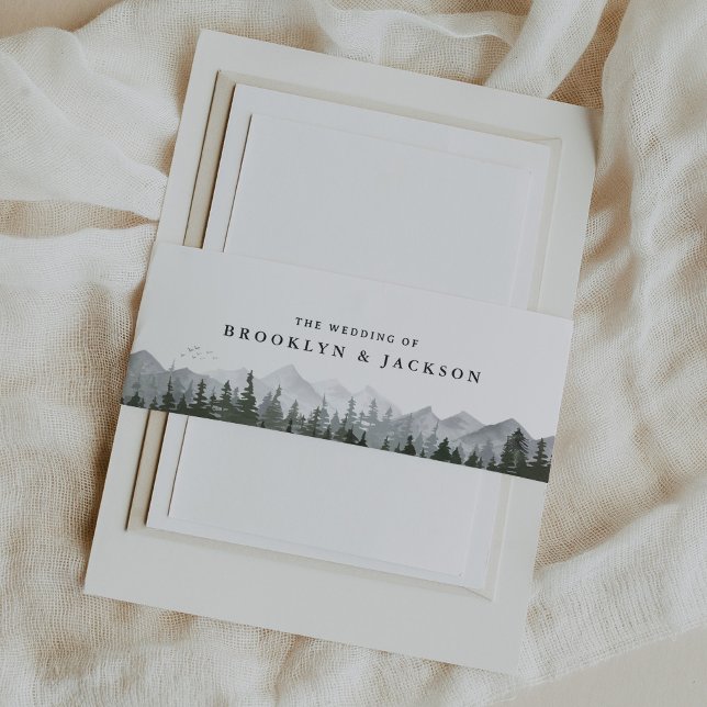 Rustic Mountain Pine Tree Wedding Invitation Belly Band (Creator Uploaded)