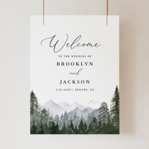 Rustic Mountain Pine Tree Wedding Welcome Sign
