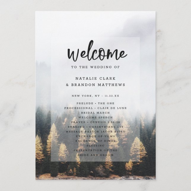 Rustic Mountain Pine Trees Fall Wedding Ceremony Programme (Front)