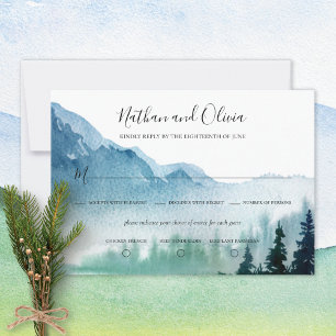 Rustic Mountain Pine Trees Wedding RSVP Card