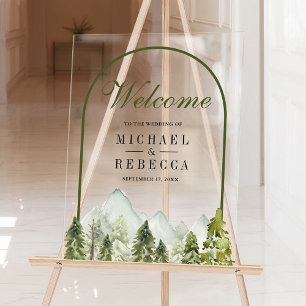 Rustic Mountain Pine Trees Wedding Welcome Acrylic Sign