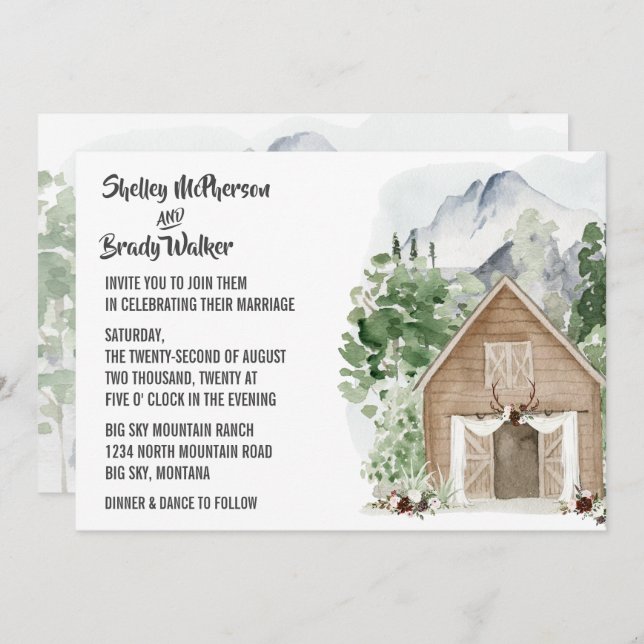 Rustic Mountain Ranch Wedding Invitation (Front/Back)
