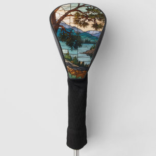 Rustic mountain range landscape stain glass golf head cover