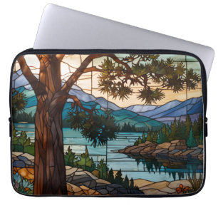 Rustic mountain range landscape stain glass  laptop sleeve