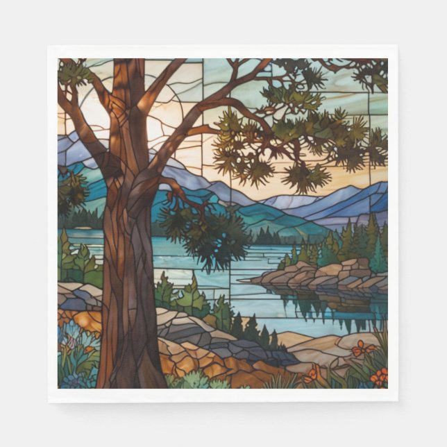 Rustic mountain range landscape stain glass  napkin (Front)