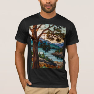 Rustic mountain range landscape stain glass  T-Shirt