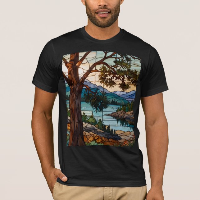 Rustic mountain range landscape stain glass  T-Shirt (Front)