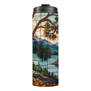 Rustic mountain range landscape stain glass  thermal tumbler