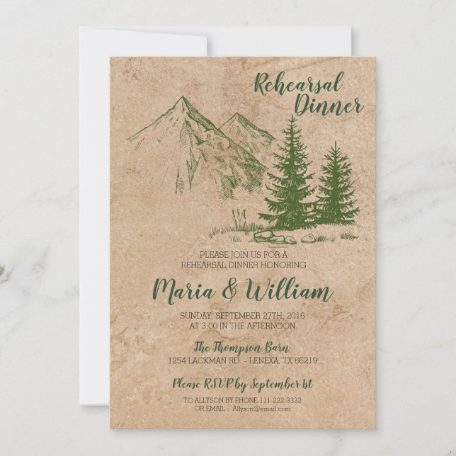 Rustic Mountain Rehearsal Dinner Invitation (Front)