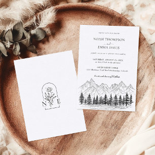 Rustic Mountain Sketch Woodland Pine Wedding Invitation