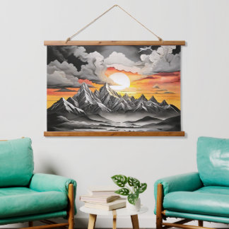 Rustic Mountain Sunrise Landscape Hanging Tapestry
