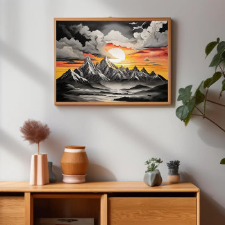 Rustic Mountain Sunrise Landscape Poster