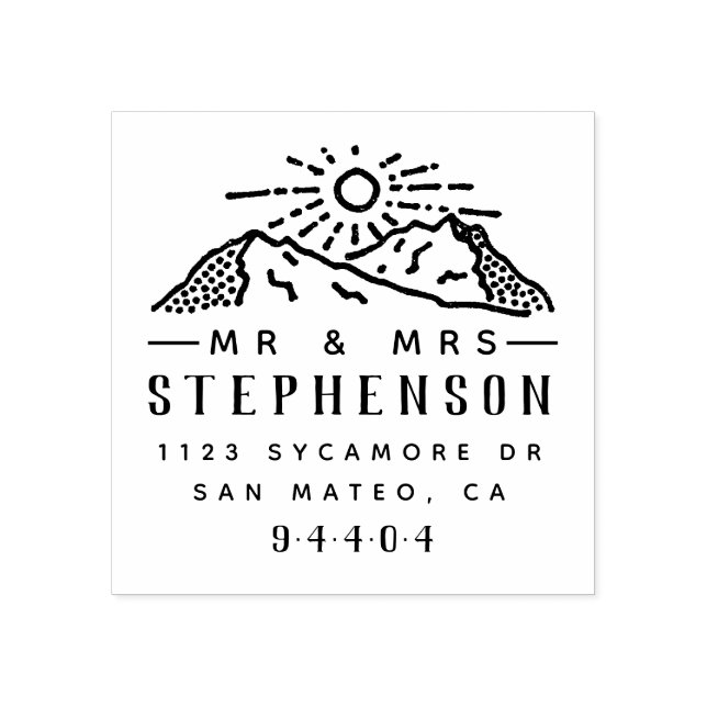 Rustic Mountain Sunrise Sketch Couple Home Address Rubber Stamp (Imprint)