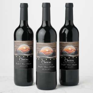 Rustic Mountain Valley Forest Sunset Wedding Favou Wine Label