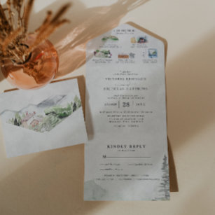 Rustic Mountain Vineyard All in One Wedding Invite