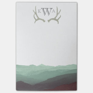Rustic Mountain Watercolor & Antler Monogram Post-it Notes