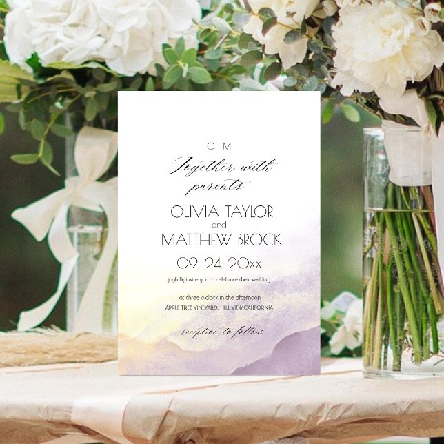 Rustic Mountain Watercolor  Purple East Wedding Invitation (Creator Uploaded)
