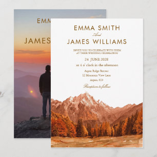 Rustic mountain watercolor terracotta simple Invitation