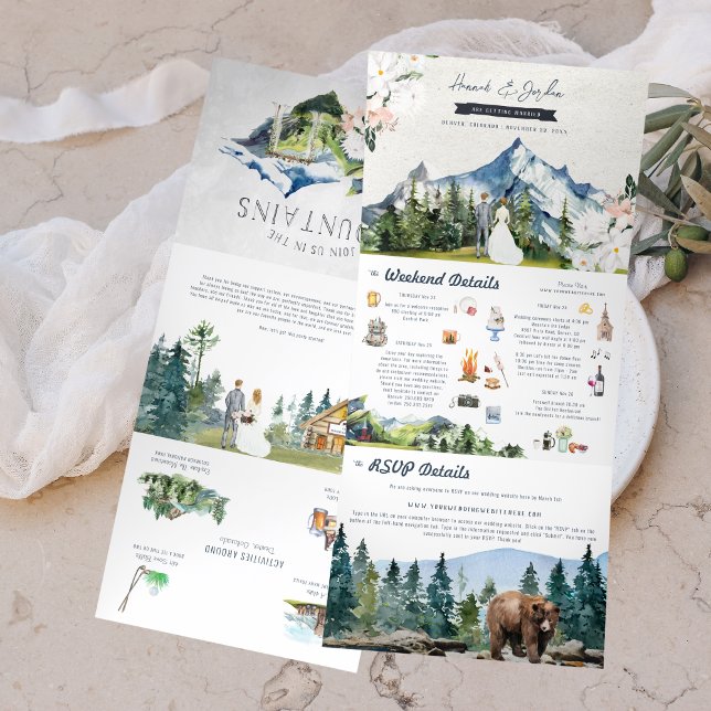 Rustic Mountain Wedding | Illustrated Tri-Fold Invitation (Creator Uploaded)