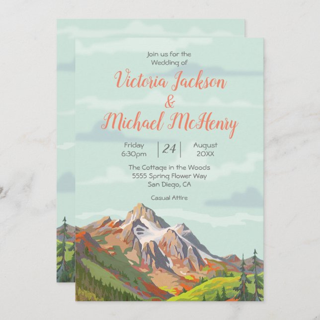 Rustic Mountain Wedding Invitation (Front/Back)