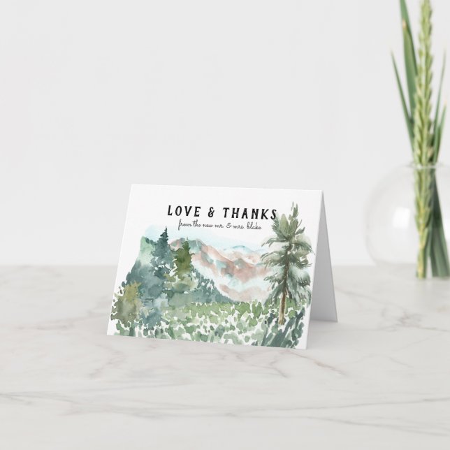 Rustic Mountain Wedding Photo Thank You Card (Front)