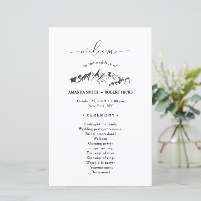 Rustic Mountain Wedding Program (Standing Front)