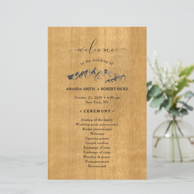 Rustic Mountain Wedding Program (Standing Front)