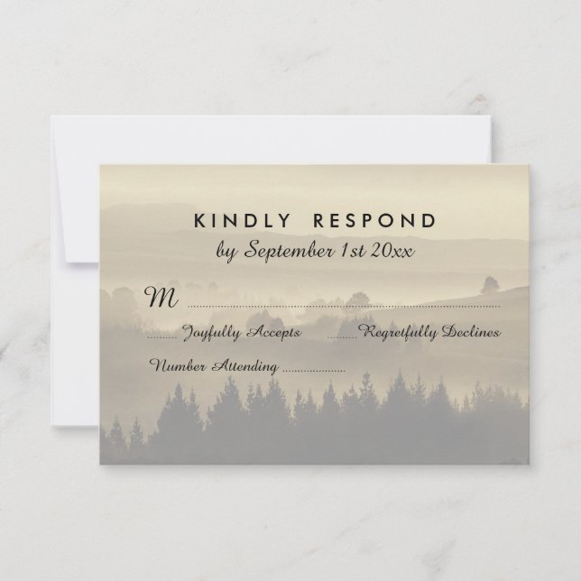 Rustic Mountain Wedding RSVP response cards (Front)