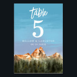 Rustic Mountain Wedding Table Number<br><div class="desc">Rustic wedding table number featuring illustration of a red mountain with pine tree forest. Perfect for a fall or winter wedding.</div>