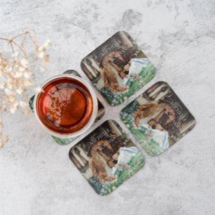 Rustic Mountain Wildflower   Boho Wedding Photo  Square Paper Coaster