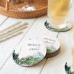 Rustic Mountain Wildflower | Boho Wedding  Round Paper Coaster<br><div class="desc">"The Adventure Begins". Coaster wedding favours are perfect to catch the attention of your guests. Set an unforgettably lovely wedding table that is personalised with your specially made wedding coasters that not only fit the event, but they also make the event. Add your custom wording to this design by using...</div>