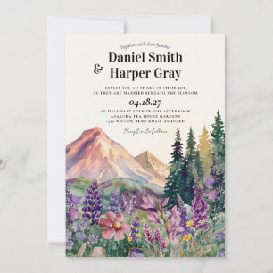 Rustic Mountain Wildflower Watercolor Wedding Invitation