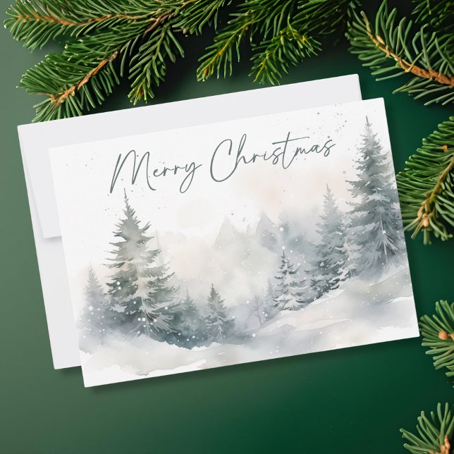 Rustic Mountain Winter Scene Watercolor Christmas Holiday Card (Rustic Mountain Winter Scene Watercolor Christmas Holiday Card)