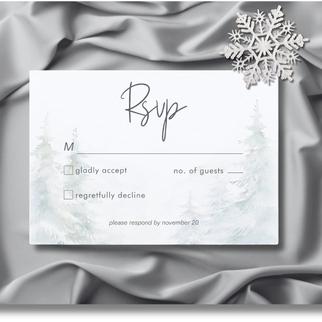 Rustic Mountain Winter Scene Watercolor No Dinner RSVP Card (Rustic Mountain Winter Scene Watercolor No Dinner RSVP Card)