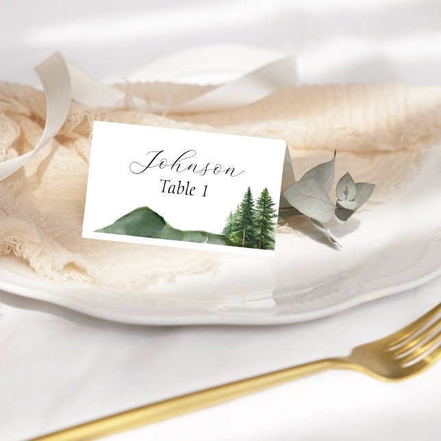 Rustic Mountain Woodland Pine Tree Wedding Table  Place Card (Creator Uploaded)