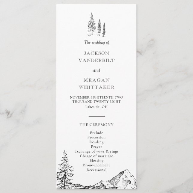 Rustic Mountain Woodland Wedding Program Programme (Front)