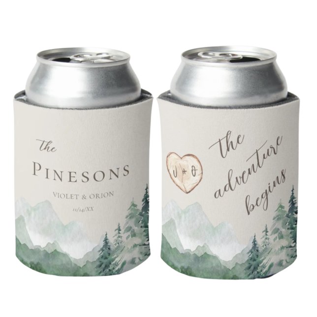 Rustic Mountains Adventure Begins Wedding Favours Can Cooler (Creator Uploaded)