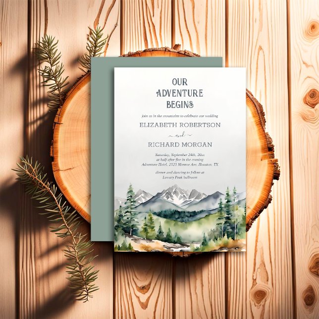 Rustic Mountains Adventure Begins Wedding Invitation (Creator Uploaded)