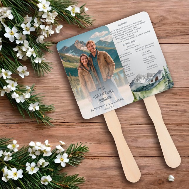 Rustic Mountains Adventure Photo Wedding Program  Hand Fan (Creator Uploaded)