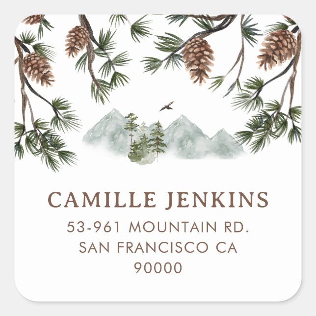 Rustic Mountains Boy Baby Shower Square Sticker (Front)